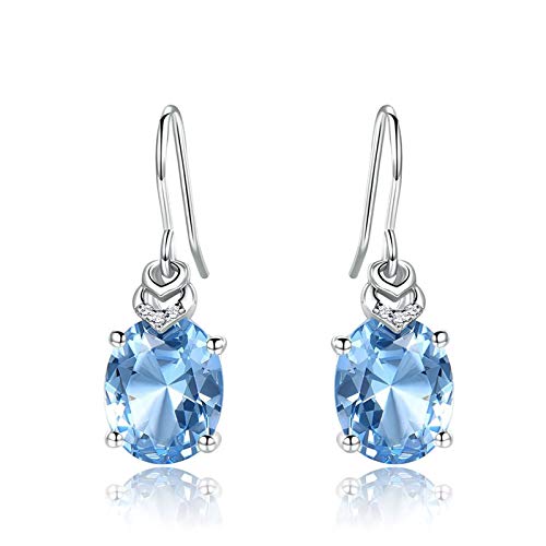 Boucles d'oreilles en Argent pour Femmes avec Topaze Bleue Ovale