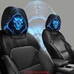 Blue Lightning Skull 2 Pack Headrest Covers, Universal Unfilled Car Pillowcases, Easy Install Printed Vehicle Interior Decor, Durable Accessory for Daily Commute, Travel & Holiday