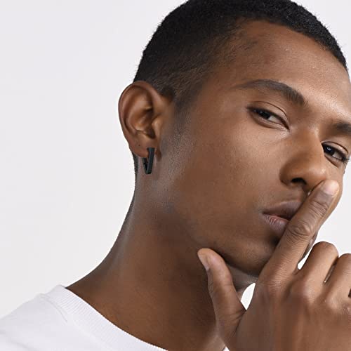 Mens Triangle Black Stud Earrings, Punk Ear Huggie Hoop Jewelry For Rapper #TOP1