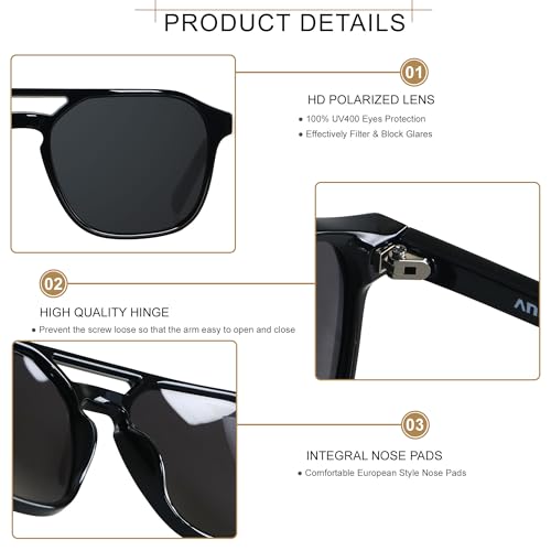 ANDWOOD Trendy Aviator Polarized Sunglasses Men Women Square Stylish Frame Sun Glasses3