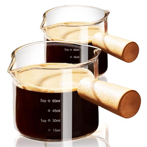 PARACITY Juego de 2 tazas de café con asa, 99,2 g, de cristal de doble boquilla, con doble escala, vaso transparente para espresso con boca en V, accesorios para expreso