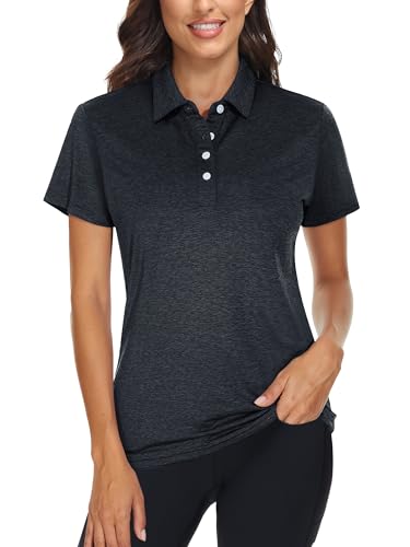TACVASEN Polo Shirts for Women Short Sleeve Golf Shirts 4-Button Quick Dry Workout Tops Collared for Work Running Tennis