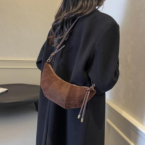 Burgundy Suede Bag for Women Crescent Bag Crossbody Leopard Print Purse Y2k Dumpling Bag Shoulder Purse3