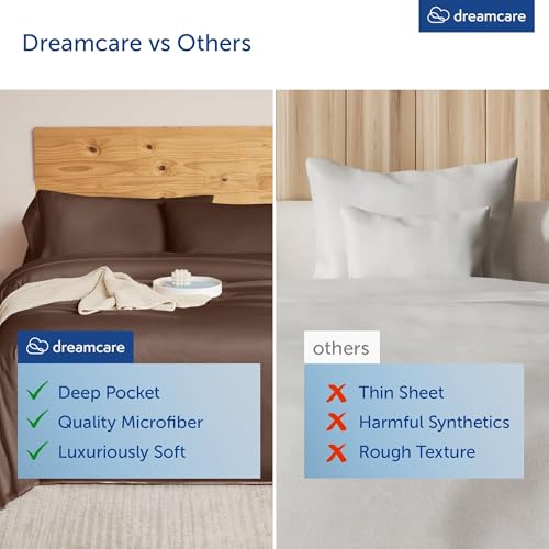 Image of DREAMCARE Queen Sheets - 6 pcs Breathable Cooling Sheets Queen - up to 21 inch | Extra Deep Pocket Queen Sheets Set with Side Pockets - Extra Soft - Queen Sheet Set Hotel Luxury Queen Bed Sheets MochaBrown