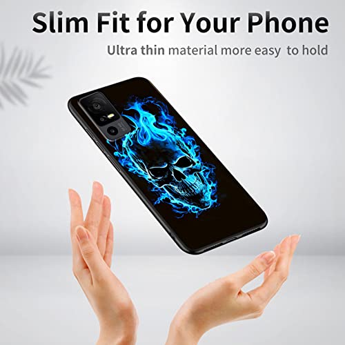 Image of for TCL 40XL Phone Case 6.75 inch, Soft TPU Ultra-Thin TCL 40XL Case for Women Girl, Flexible Anti Scratch Protective Shockproof Cover, Blue Skull
