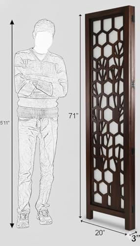 Image of Home & Goods International Wooden Room Divider Partition - Foldable Wood Screen Separator for Living Room, Bedroom, Office, Restaurant || Kangra Badrun Design, White (3 Panel)