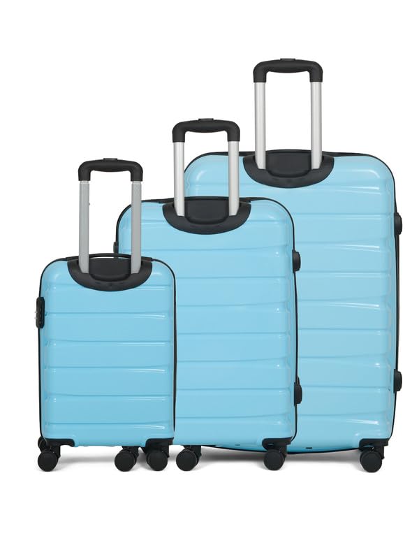 Image of Teakwood Small-Medium-Large 8 Wheels Trolley Bag, Hard Cabin with Zipper Closure, Adjustable Push Button & Cross Side Strap, TSA Lock System 360 Degree (Set of 3, Sky Blue)