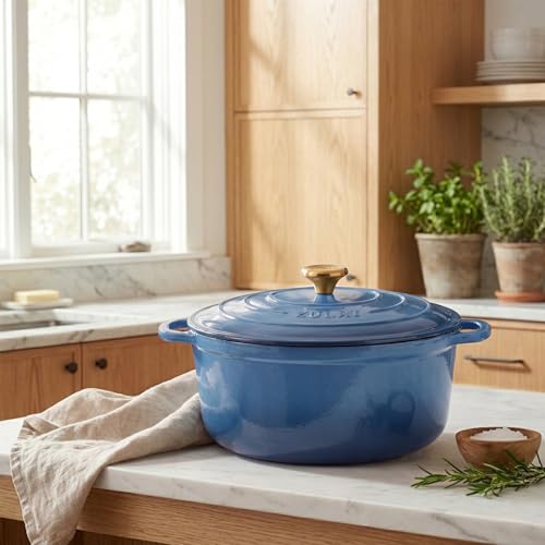 Image of Zulay Kitchen 6.4QT Enameled Cast Iron Dutch Oven Pot with Lid, Heavy-Duty Soup Pot for Stews, Braising, Roasting & Sourdough Bread Baking, Oven Safe up to 500F - Aquamarine