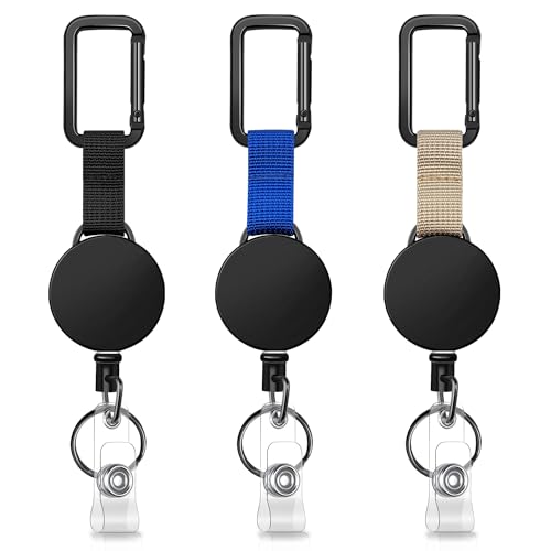 Wonwood_direct Schlüsselanhänger Ausziehbar 3 Stücke Einziehbarer Schlüsselanhänger, Ausweis JoJo Schlüsselband Ausziehbar Ausweishalter Ausziehbar (Schwarz+Beige Grau+Tintenblau)
