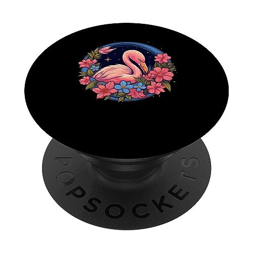 Flamingo Flower Hawaiian Outfit for Flamingo Lovers PopSockets Swappable PopGrip, Black