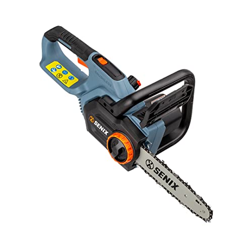 Senix 20 Volt Max* 10-Inch Cordless Brushless Chainsaw, Tool-Free Chain Tensioning, Automatic Chain Oiler, 8 M/S Chain Speed, 5.0 Ah Lithium Ion Battery And 2A Charger Included, Csx2-M, Blue #TOP1