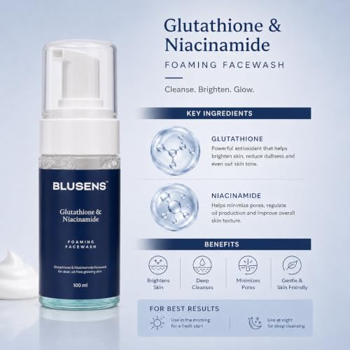 Image of Glutathione & Niacinamaide Foaming Face Wash | Brightening & Oil Control Face Cleanser | Deep Cleansing Hydrating Foam for Clear, Glowing Skin | Gentle Daily Face Wash for Men & Women | 100 ml