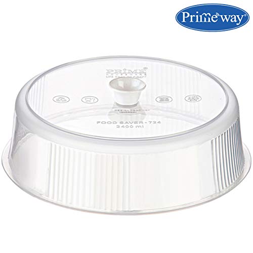 Image of Primeway Plastic O 21cm Microwave Splatter Free Lid | Quarter /Half Plate Size | Multipurpose Food Cover | 8.25in Diameter | H-5.8cm | Small | Clear