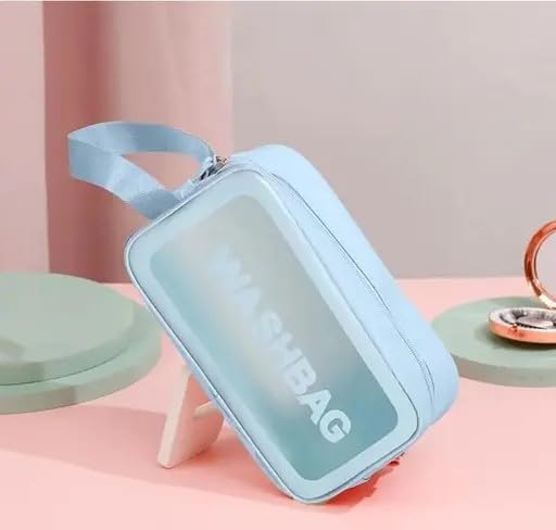 Image of Gritty Wash Bag Pouch for Travel Kit Toiletry Bag Cosmetic Bag Make Up Box for Brushes,Accessories with Handle,Large Capacity Translucent Waterproof Travel Small Size 25X16X10 (Sky Blue)