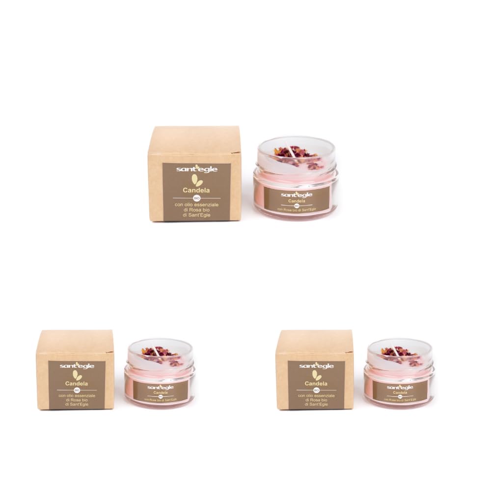 Sant'Egle Bio Duftkerze mit ätherischem Rosenöl, 3 x 100 g