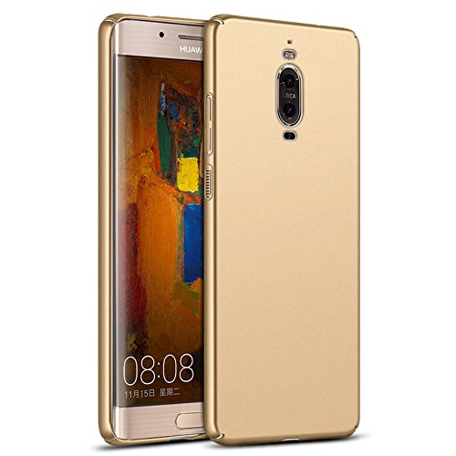 Eazewell [Tactile Skin] Hard Plastic Back Cover Plain Shield Protective Bumper Case with 1 Full Coverage Curved Tempered Glass Film Protector for Huawei Mate 9 Pro/Porsche Design (Champagne)