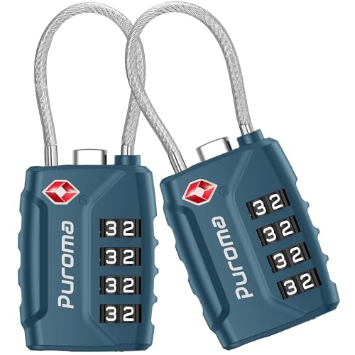 Image of Puroma TSA Approved Luggage Lock, 4 Digit Combination Travel Locks Resettable Code Lock with Zinc Alloy Body for Suitcase, Toolbox, Backpack, Bag, Gym Locker, Basic Blue Peacock