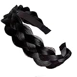 Denlydom Headband 4 Strands Synthetic Hair Plaited Headband Braid Braided With Teeth Hair Band Beauty accessory Stretch Braid Headbands Hairpiece for Women (Black)