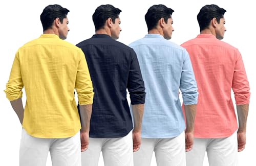 Image of Zombom Combo of Men's Solid Cotton Polyester Blend Full Sleeve Mandarin /Chinese Collor Straight Kurta Shirt (Pack of 4)