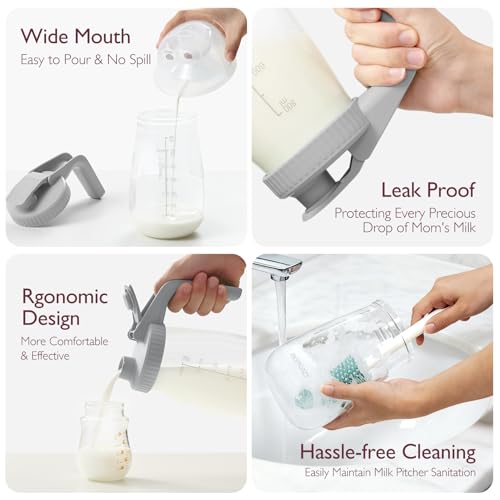 Image of Momcozy Breast Milk Pitcher, Glass Storage Container Wide Mouth, 32oz Gray | Heat-resistant Glass, No Leak Sealing, Breastmilk Fridge Storage, Baby Formula Pitcher, Easy Clean, Multipurpose Use