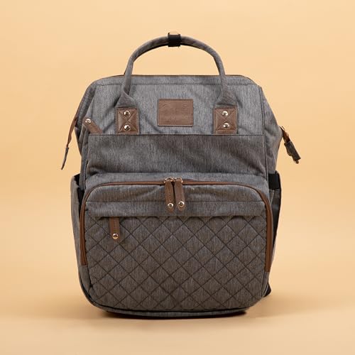 Image of abracadabra Diaper Bag with Changing Station For Mother, Maternity Bag for Newborn Baby, Waterproof and Multipurpose, (38 x 28 x 22 cm) - Grey