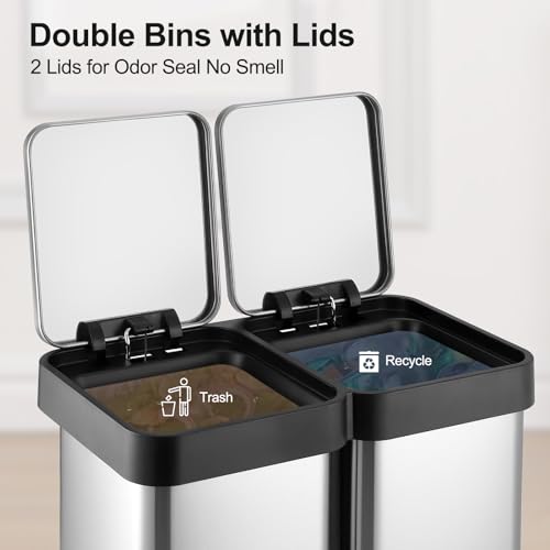 Takywep CB-ZXH-PIS_00U4USYA 16 Gallon Dual Trash And Recycling Bin, 60L(2X30L) Fingerprint Proof Stainless Steel Kitchen Garbage Can thumb #2