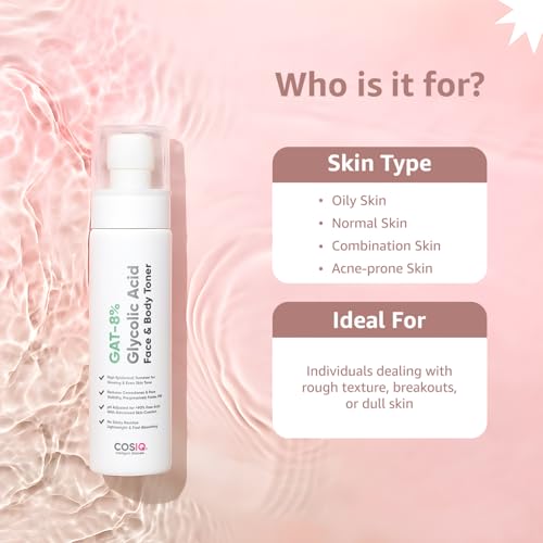 Image of COS-IQ 8% Glycolic Acid Toner, Glowing & Even Skin Tone, Women & Men, 100ml | Exfoliates & Brightens For Face & Body, Reduces Tan & Dullness, Alcohol-Free, Use 2-3 Times Weekly At Night