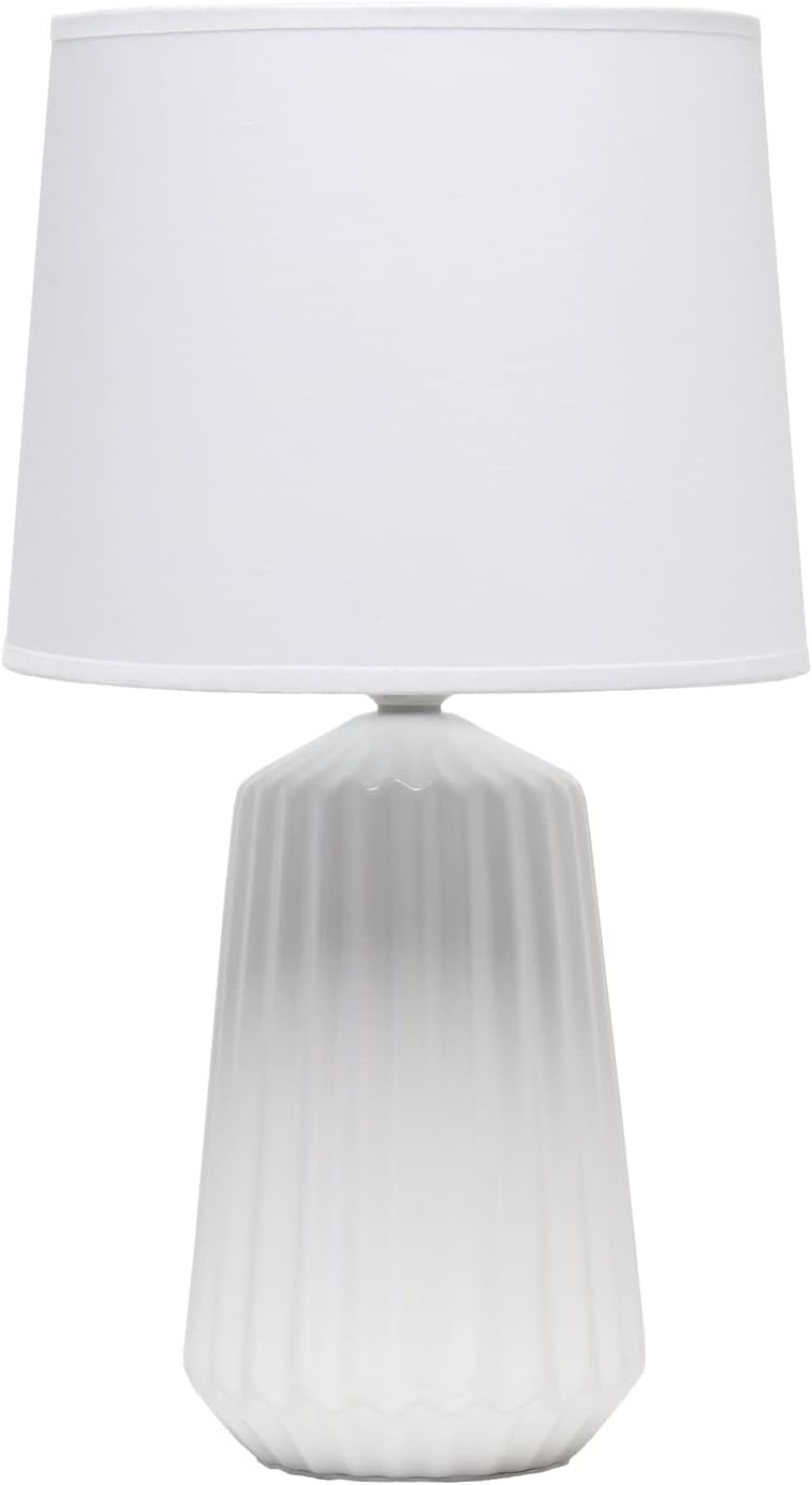 Simple Designs ?LT1119-OFF Pleated English Ceramic Base Bedside Table Lamp, Off White