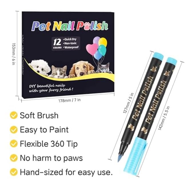 Dog Nail Polish Pens Quick Dry,12 Colors Safe Dog Nail Polish Set to DIY Pretty Nails, Ideal Gifts for Dogs Cats Light Dark Nails, Odorless, Non-Toxic, Water-Based Pet Nail Accessories Set-GpwqqZ8C