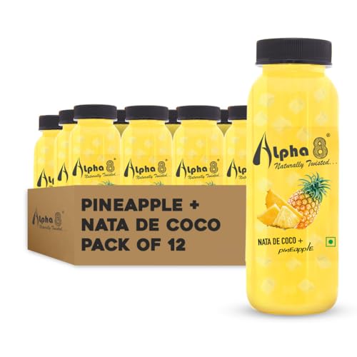 Image of ALPHA 8 FRUIT with NATA De Coco Coconut Cubes Natural Energizer & Immunity Booster, Healthy Juice, High Fiber, Real Natural Taste (Pineapple, Pack of 12)