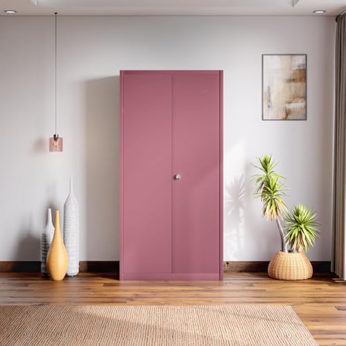 Image of Interio by Godrej Luminex NX 2-Door Steel Almirah (Textured Dusty Rose), 1-Year Warranty, 1 Locker, 5 Shelves