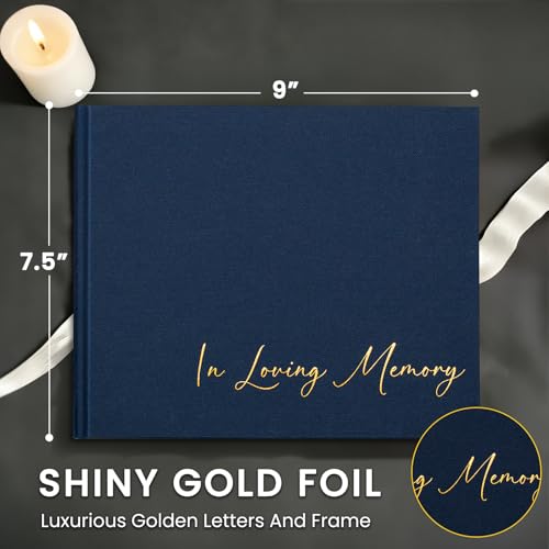 Image of Funeral Guest Book for Memorial Service, in Loving Memory 9x7.5 | 330 Entries, Table Sign Card Included, Gold Stamping, Oxford-Textured Paper Cover, Minimalist Design, Beige