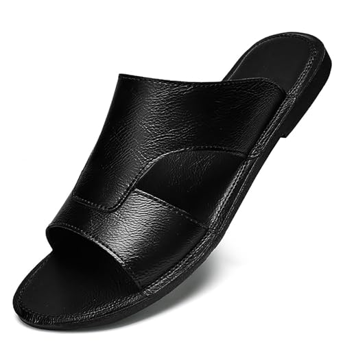 Men's Leather Cutout Slides Sandals Comfortable Lightweight Open Toe Anti-Slip Soft Bottom Slip On Slippers Summer Outdoor Casual Beach Sandals