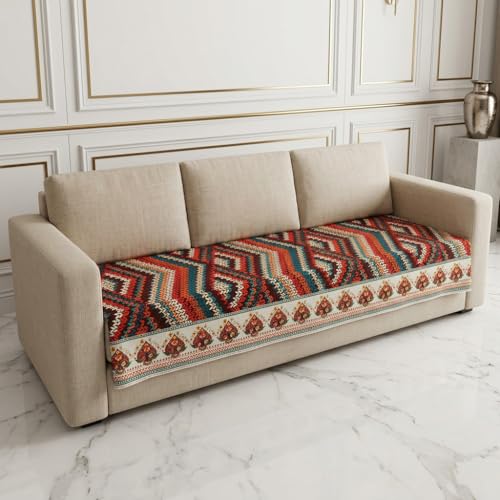 Image of KINGLY Sofa Cover for 3 Seater | Quilted Velvet Seat Cover | Anti-Slip Sofa Mat with Back Elastic | Thick Fabric Sofa Protector | Washable Couch Cover | Multicolor