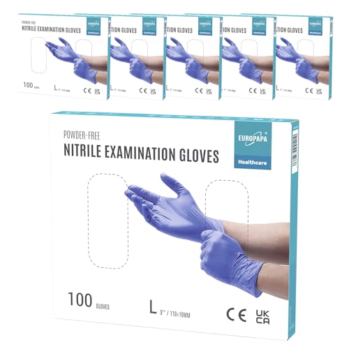 EUROPAPA® 500x Einweghandschuhe Nitrilhandschuhe puderfrei Untersuchungshandschuhe EN455 EN374 latexfrei Einmalhandschuhe Handschuhe in Gr. S, M, L & XL verfügbar (Lila, L)