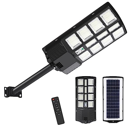 [Lampione solare super luminoso] Le lampade solari per esterni con 400 perle LED forniscono una luce di 400W 6500K durante la notte. La lampada solare con 10 livelli di luminosità ha una capacità di batteria fino a 8000mAh. I moduli solari ad alta efficienza richiedono solo 6-8 ore per una carica completa e consentono un'illuminazione continua di 12-16 ore.