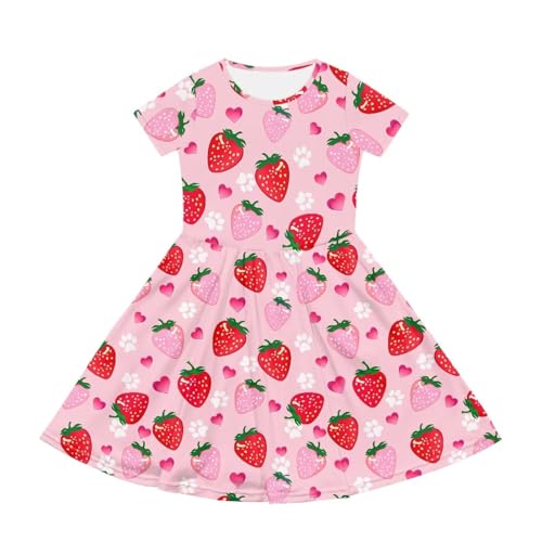 Image of Girls Dress with Pockets Basic Short Sleeve High Waist Swing Skater Dress School Party Dress for Kids