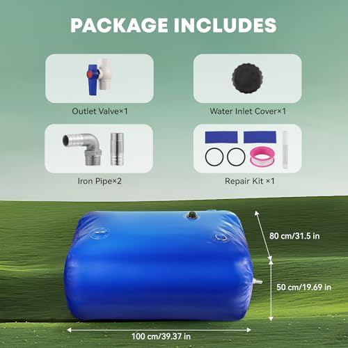 Image of LANUEVA 105 Gal /400L Portable Water Storage Bladder, 1000D PVC Foldable Water Tank with Spigots and Overflow Kit, Water Storage Containers for Emergency Water, RV, Irrigation&Camping (Blue, 400L)