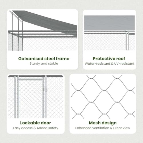 vidaXL Hundezwinger, Hundehütte mit Dach Tür, Hundekäfig mit Maschen-Design, Hundehaus Hühnerstall Drahtkäfig, Grau Verzinkter Stahl