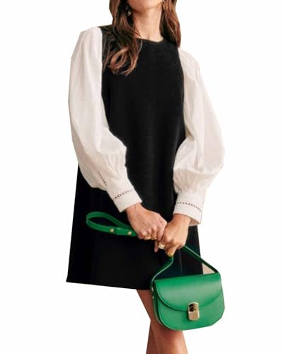 YEXPINE Women's Casual Loose Tank Dress Crew Neck Sleeveless Shift Mini Dress Black