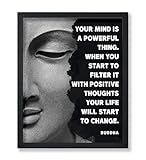 Poster Master Your Mind Is The Most Powerful Thing Poster - Buddha Print - Motivational Quotes Art - Gift for Men & Women - Inspiring Decor for Office, Living Room or Bedroom - 8x10 UNFRAMED Wall Art