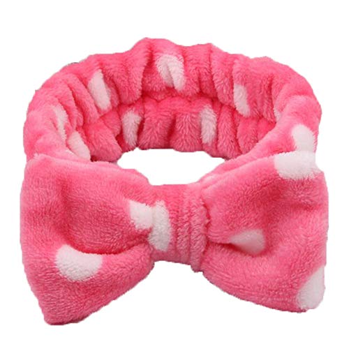 Aland Headwrap,Cute Big Bowknot Coral Fleece Headband Women Face Washing Elastic Hair Band Watermelon Red