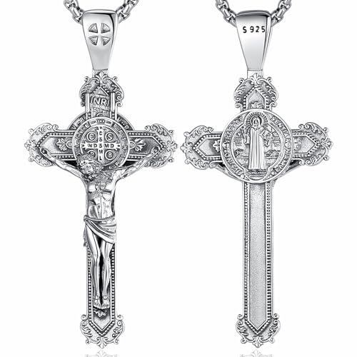AEONSLOVE 925 Sterling Silver Saint Benedict/St Michael/Cruz de Caravaca Pendant Necklace Religious Gifts for Women Men