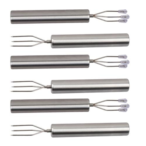 6 forchette per patate, in acciaio inox, per frutta e mais, portatili, con tappi di sicurezza, robusti, eleganti, riutilizzabili, ideali per campeggio, picnic