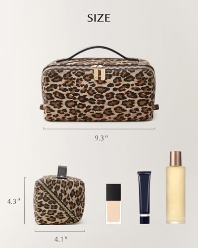 Image of EACHY Travel Makeup Bag, Large Capacity Cosmetic Bag for Women, Waterproof PU Leather, Flat Open Portable Toiletry Bag for Skincare, Brushes & Travel Essentials