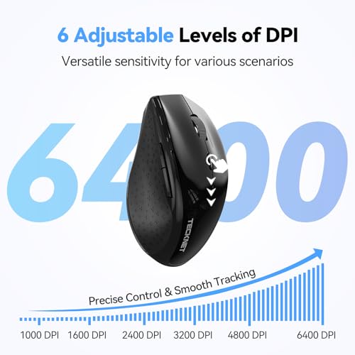 TECKNET Pro Wireless Bluetooth Mouse, 2.4G/ BT 5.0, Silent 6-DPI, Black - image 7
