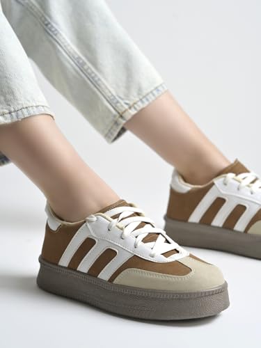 Image of Shoetopia Women's Casual Sneakers || Lace-Up Low-Top Shoes with Cushioned Sole || Trendy Daily Footwear Walking Shoes