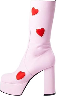 AOSPHIRAYLIAN Womens Ankle Boots Side Zipper Sweet Heart Chunky High Heel Go Go Lolita Platform Boots