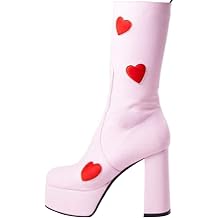 AOSPHIRAYLIAN Womens Ankle Boots Side Zipper Sweet Heart Chunky High Heel Go Go Lolita Platform Boots