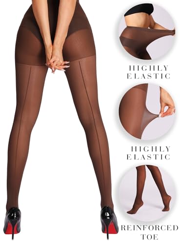 Image of HOTBOSS Unbelievable Durability Tights, Rip Resistant Pantyhose, Semi Sheer Backseam Tights for Women under Dress